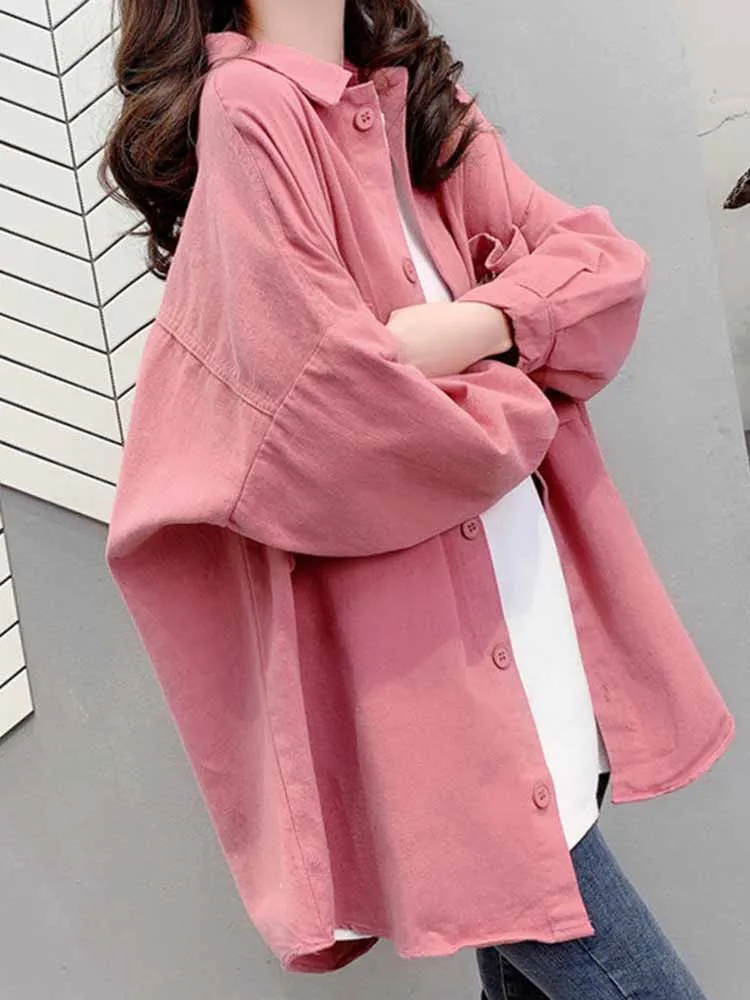 Mujer primavera otoño temporadas ocio Rosa versión de longitud media moda cárdigan de manga larga blusa mujer camisas versátiles chaqueta