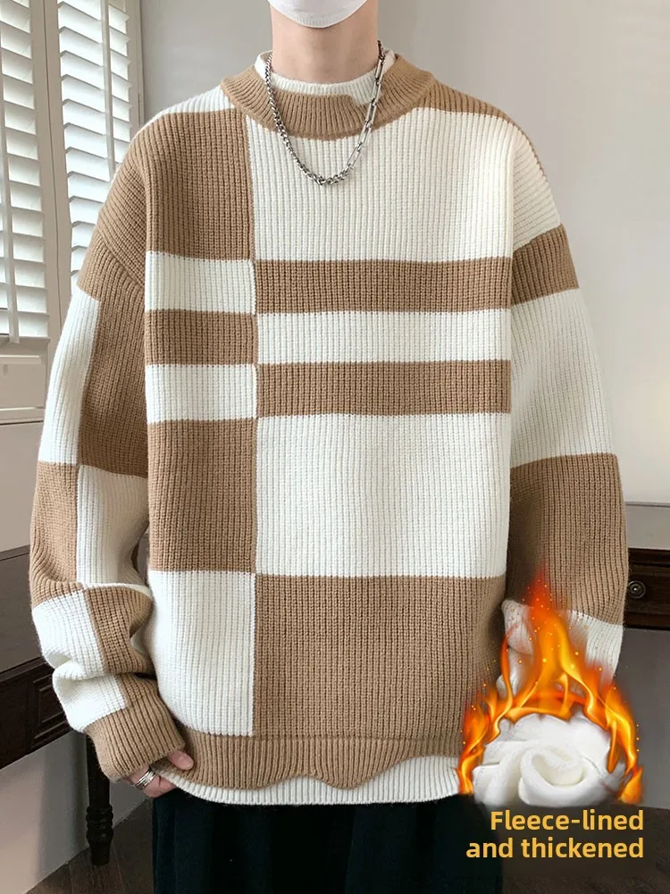 

Thiened Fce Knitted Sweater Fake Two-Piece Set for Boys Ages 2-5 Winter Youth Casual Wear Warm Long Sve round Ne