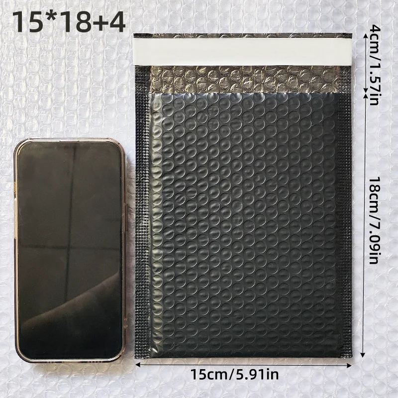 20 Buah Amplop Berlapis Ramping Hitam 15X18Cm dengan Segel Otomatis untuk Aksesori Gadget Teknologi Pengiriman Kecil dengan Branding Modern