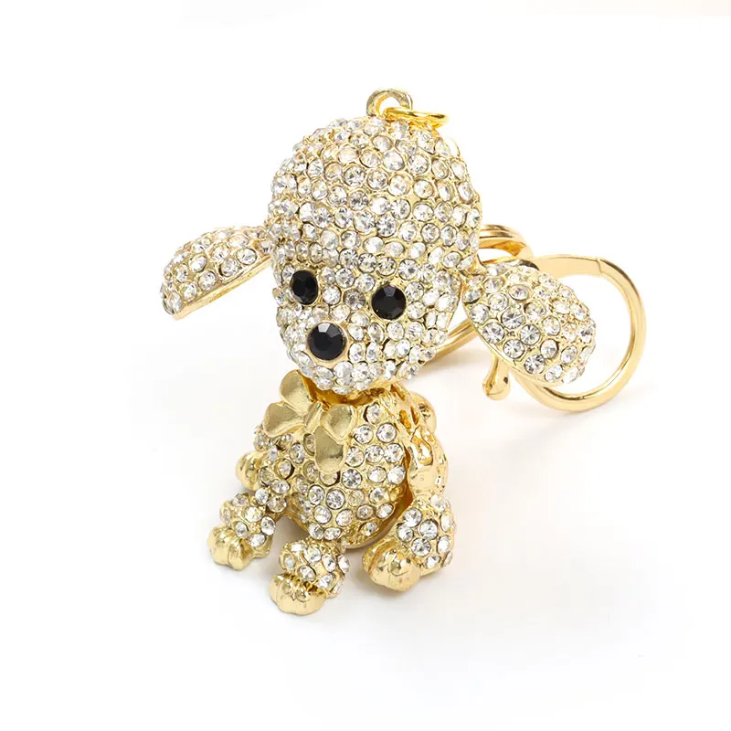 Crystal Rhinestones Poodle Teddy Dog Key Chain Kawaii Puppy Alloy Keyring Handbag Purse Keys Accessories Fashion Jewelry Gift