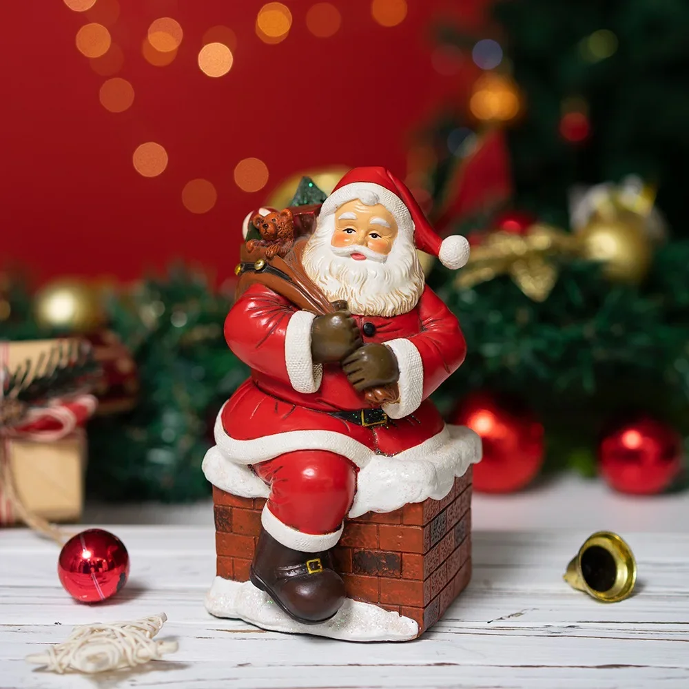 New Golden Santa Claus Figurine Classic Christmas Resin Ornament Festive Xmas Decor Desktop Bookshelf