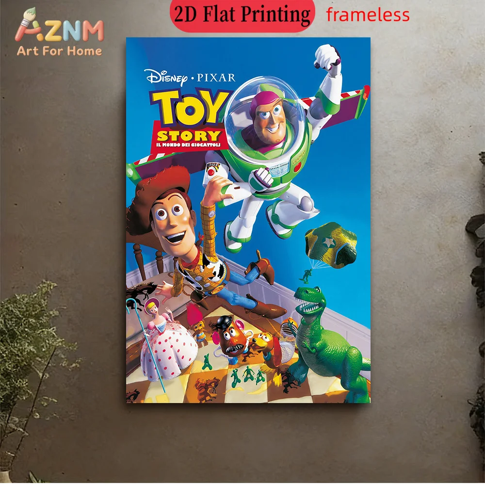 

AZNM Disney Pixar Toy Story: Вуди, Базз Лайтер и все персонажи из классического фильма — постер на холсте без рамки для детской комнаты
