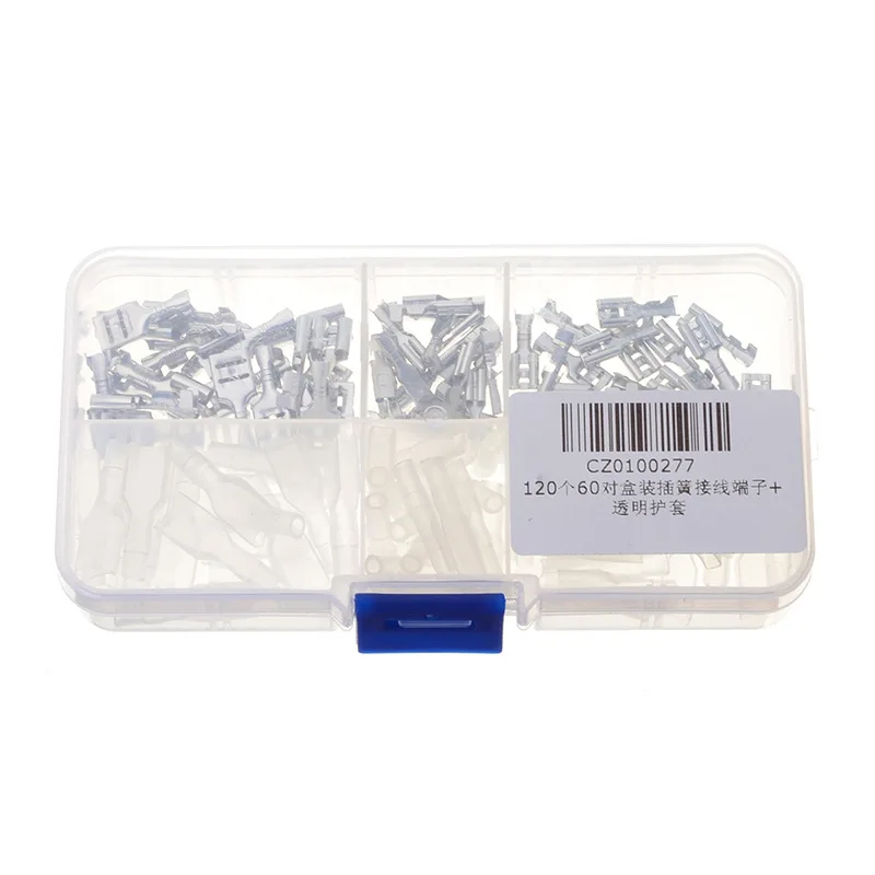 120Pcs/Box Plug-in Bare Crimp Terminals with Transparent Insulating Sleeves Wire Connectors