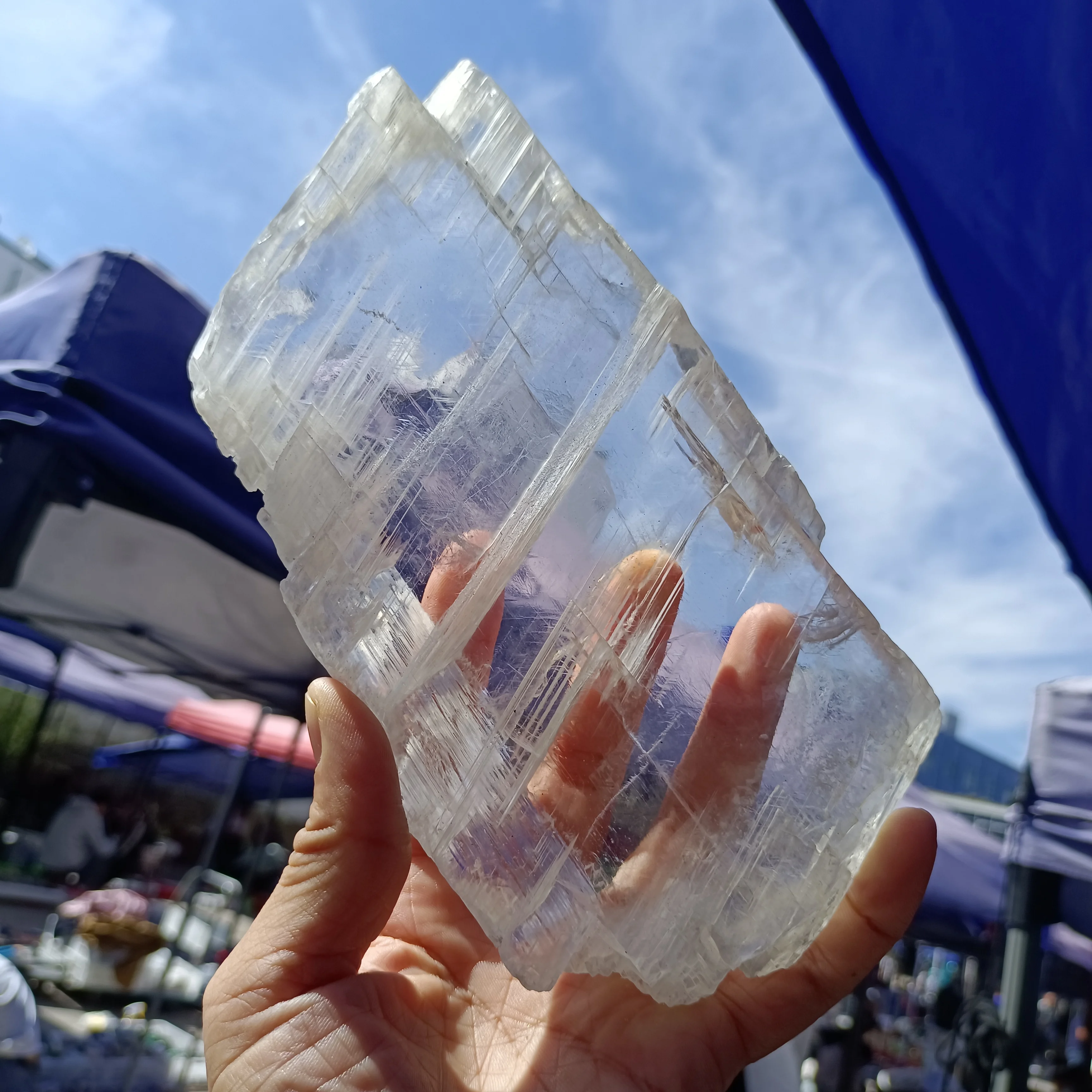 

Natural Moroccan Transparent Gypsum Slice, Quartz Crystal Mineral Specimen Reiki Healing Ore, Home Office Degaussing Decoration