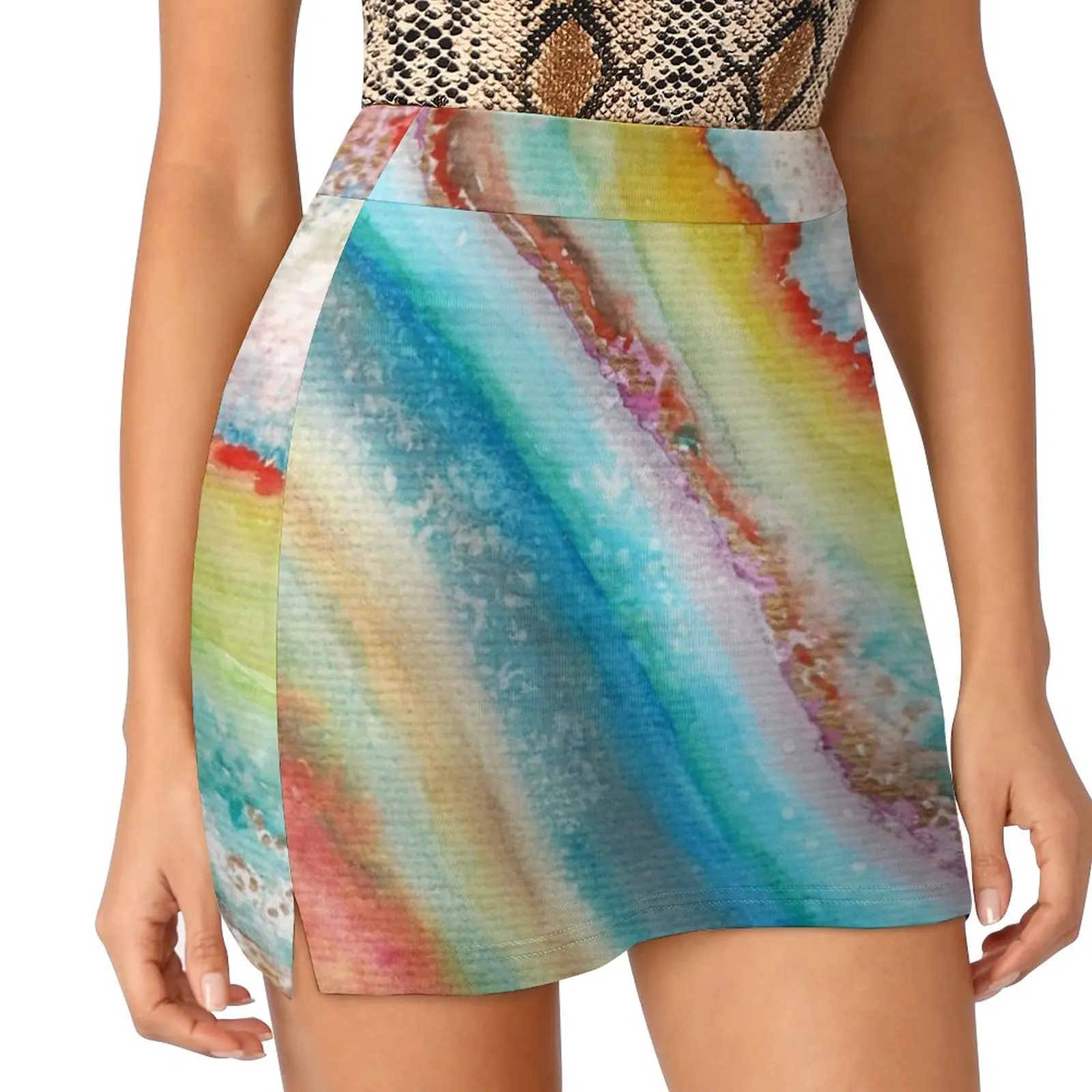 Agate Inspired Watercolor Abstract 01 Women's skirt Mini Skirts A Line Skirt With Hide Pocket Abstract Natural Stone Watercolor