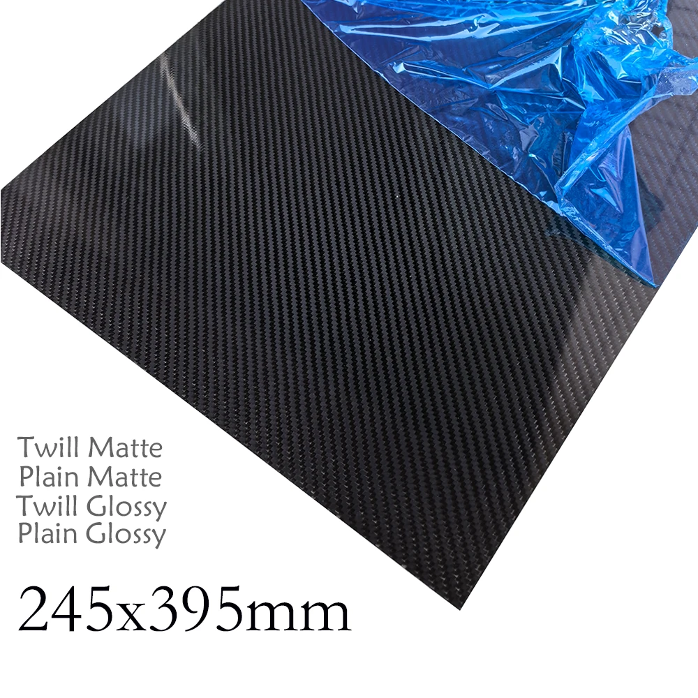 1 قطعة 245x395 مللي متر سمك 0.5 مللي متر-5 مللي متر كامل 3K لوح من ألياف الكربون ورقة ماتي/لامع لوحة كربون عالية القوة