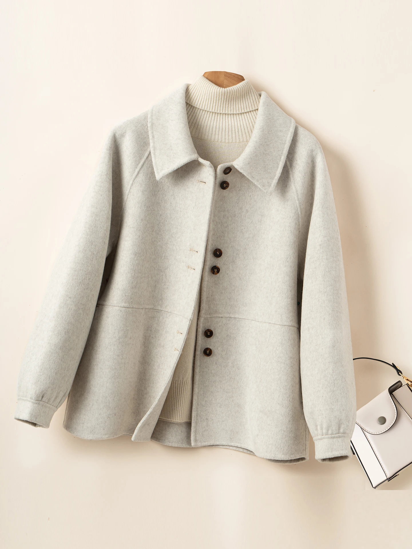 

Двустороннее шерстяное пальто из кашемира для женщин, корейская версия, свободный крой с карманами, осенняя новинка для женщин старшего возраста