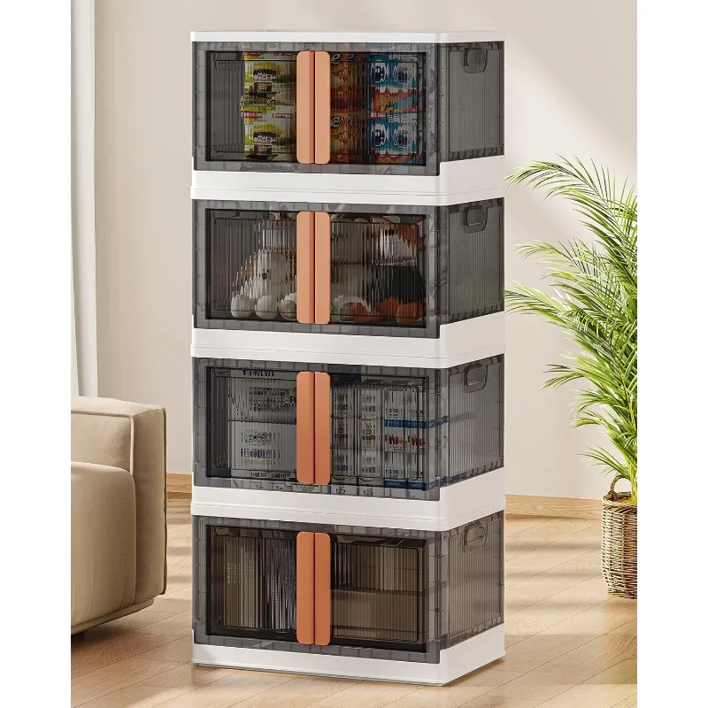 

Складные контейнеры для хранения на 19 галлонов с крышками и колесами — 4 шт. штабелируемые с дверцами, прочные пластиковые контейнеры для дома/офиса,