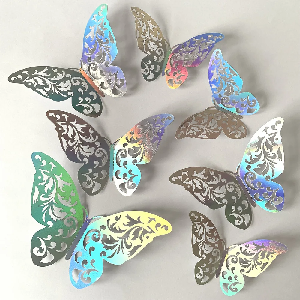 12/24/36/60/72pcs/set Colorful Sliver 3D Butterfly Wall Stickers Party Wedding Decor DIY Home Decorations Butterflies Wall Art