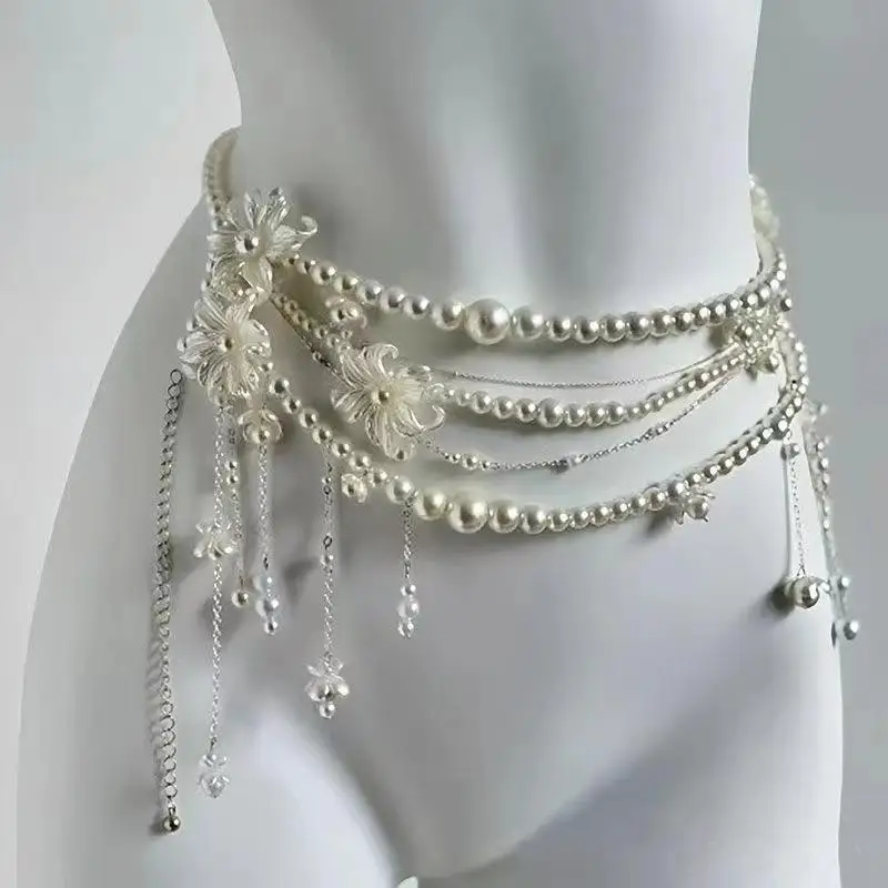 

Multilayer Pearl Waist Chains for Women's Belt Thin Chain Belt For Ladies Dress Skinny Waistband Decorative Jewelry
