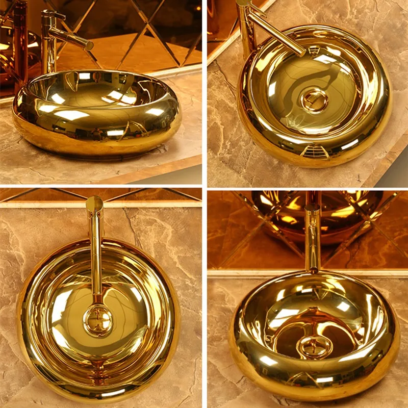 European-style golden table basin, oval ceramic ingot art basin, hotel villa KTV color washbasin