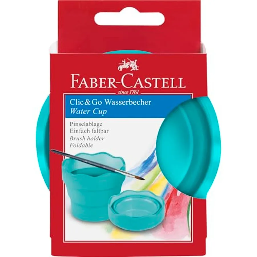 

Clic and Go Portable Paint Water Cup with Brush Holder, Turquoise - Collapsible Paint Brush Cleaner Rinse Cup, Travel Friendly