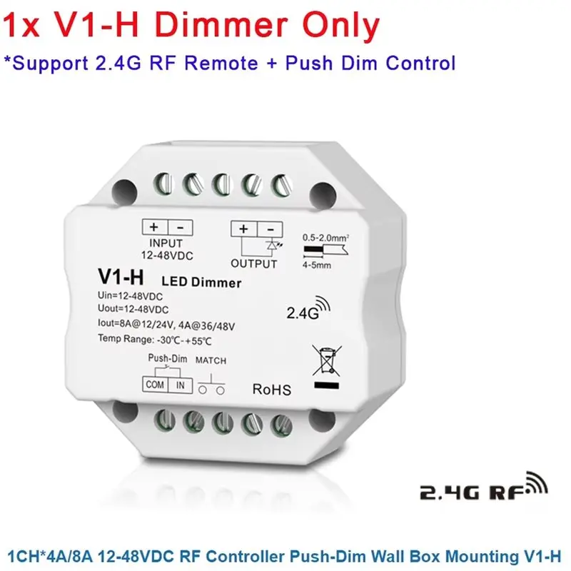 [NEWA76K!】 12-48V DC LED Dimmer Stepless Dimming/Push Dim Controller 96W/192W/144W/192W Single Color V1-H 2.4G RF V1-H(WZ) Zigbe