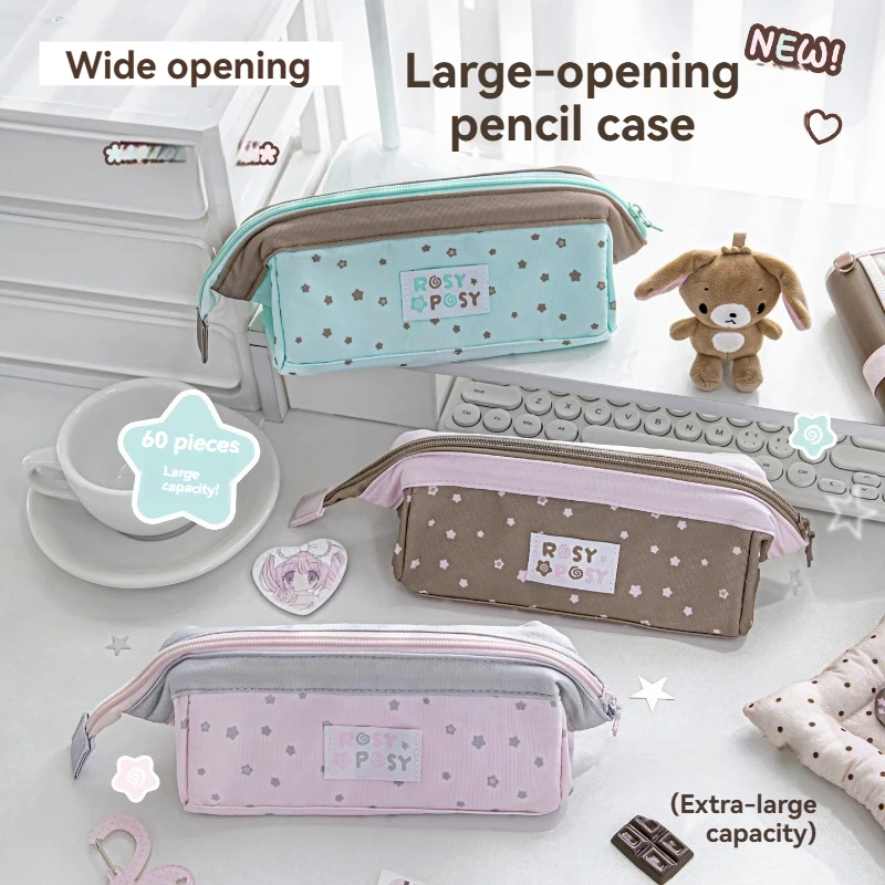 1PC Colorful Large Opening Pencil Bag Ins Style Student Stationery Bag Han Xibo Point Large Opening Stationery Box Pencil Bag