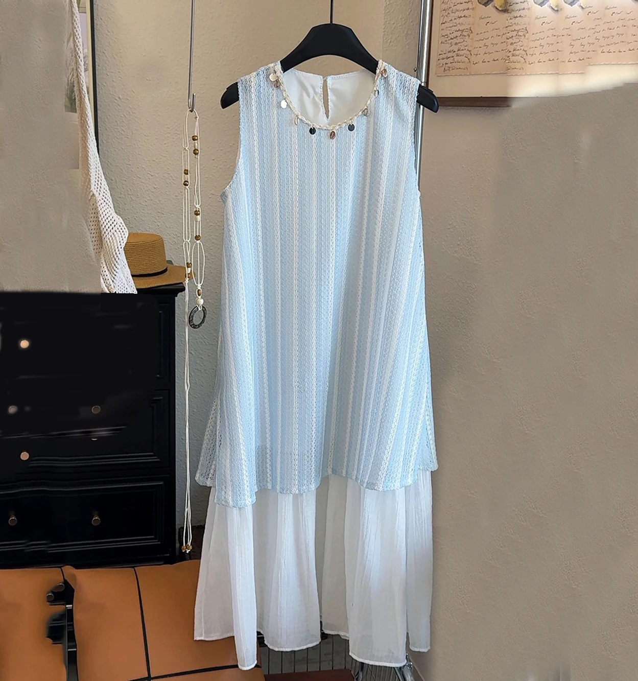 Summer New Sweet Bohemian Long Dress 2025 Summer New Women's Sleeveless Vest Tassel Dress Hollow Out Splice Trendy Maxi Dress