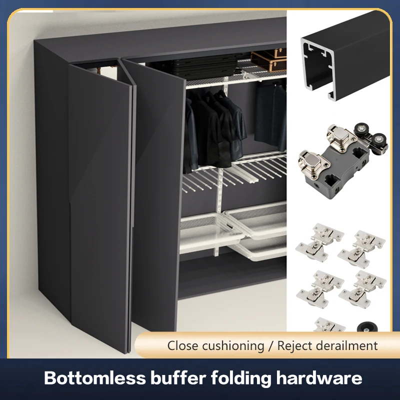 Wardrobe No Bottom Rail Folding Door Hardware Accessories Cloakroom Cabinet Door Three Folding Door Hanging Rail Track Full Set