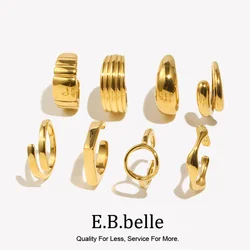 E.B.belle Minimalist Style Lines Opening Ring Gold/Silver Adjustable Ring Stainless Steel Jewelry 18k Gold Plated For Women Girl