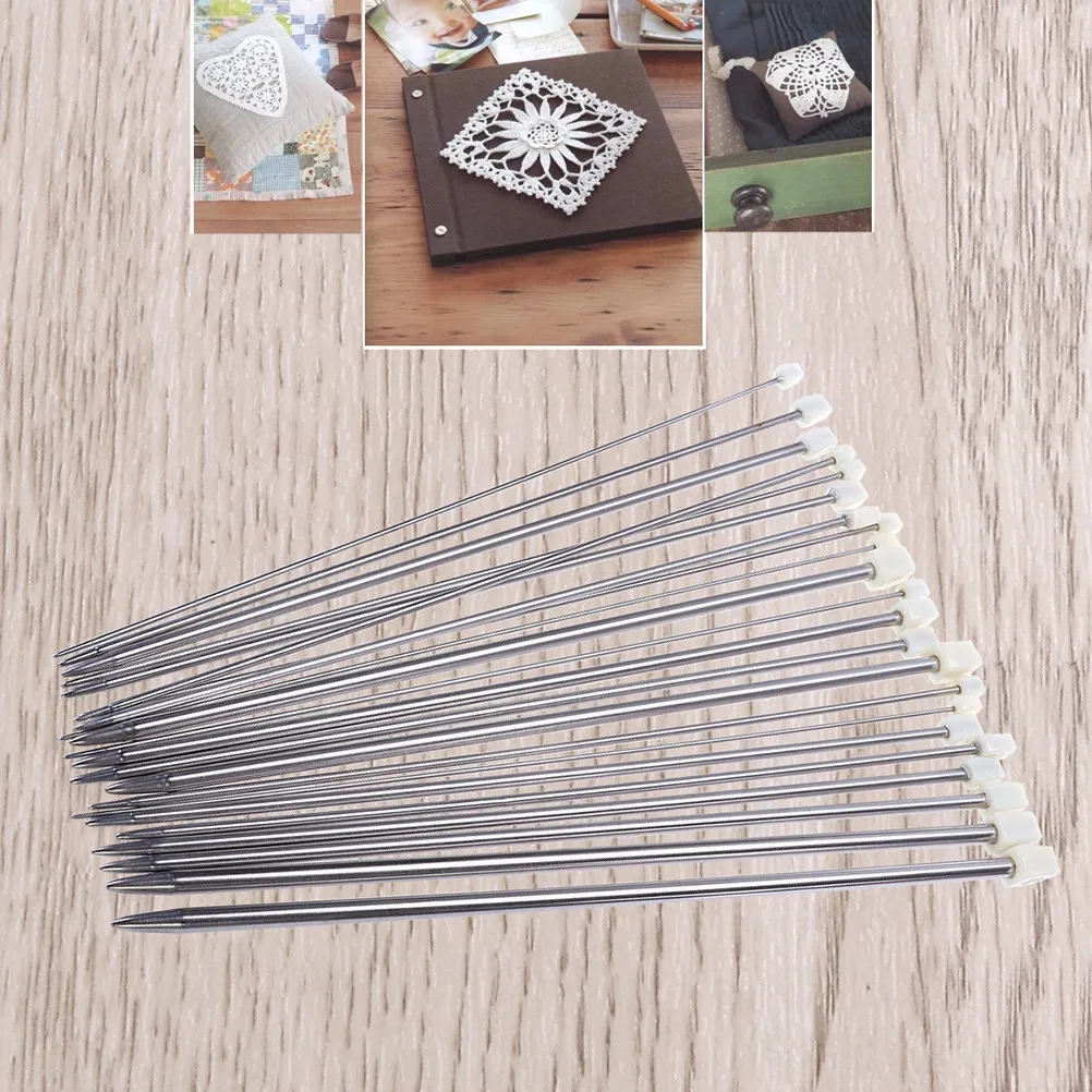 11Pairs 36Cm Stainless Steel Straight Knitting Needles Single Pointed 2.0-8.0mm Permanently Marked Smooth Lightweight Sweater