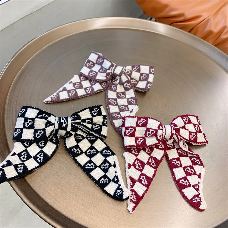 British Striped Cashmere Hair Clip Barrette England Ribbon Women Knotted Bow-knot Hair Accessory Popualr Plaid Hairpin Hairgrip