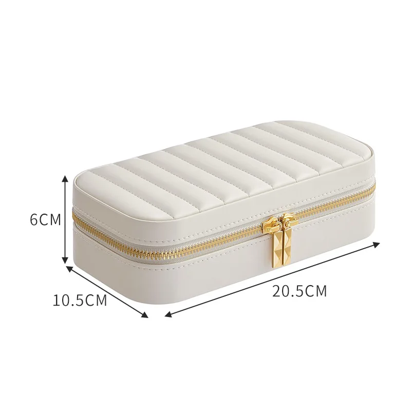 Large Capacity Jewelry Box With Mirror Travel Portable Earrings Ring Necklace Pendant Storage Box Striped Jewelry Display Case