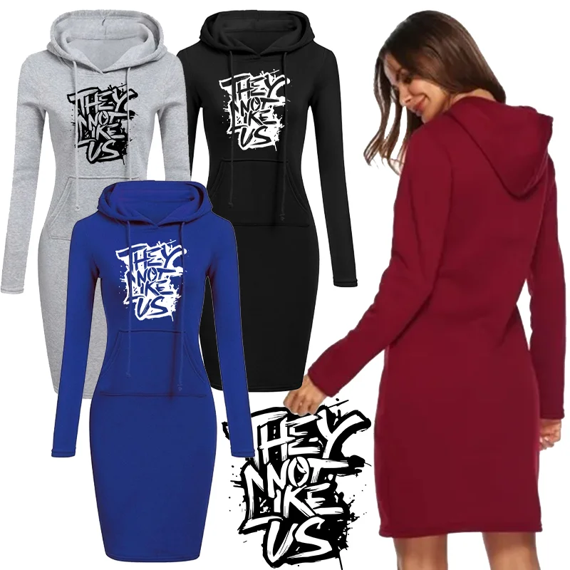 They Not Like Us Casual Women's Long Hoodie Hooded Sweatshirt Student Pullover Sweatshirt Dress