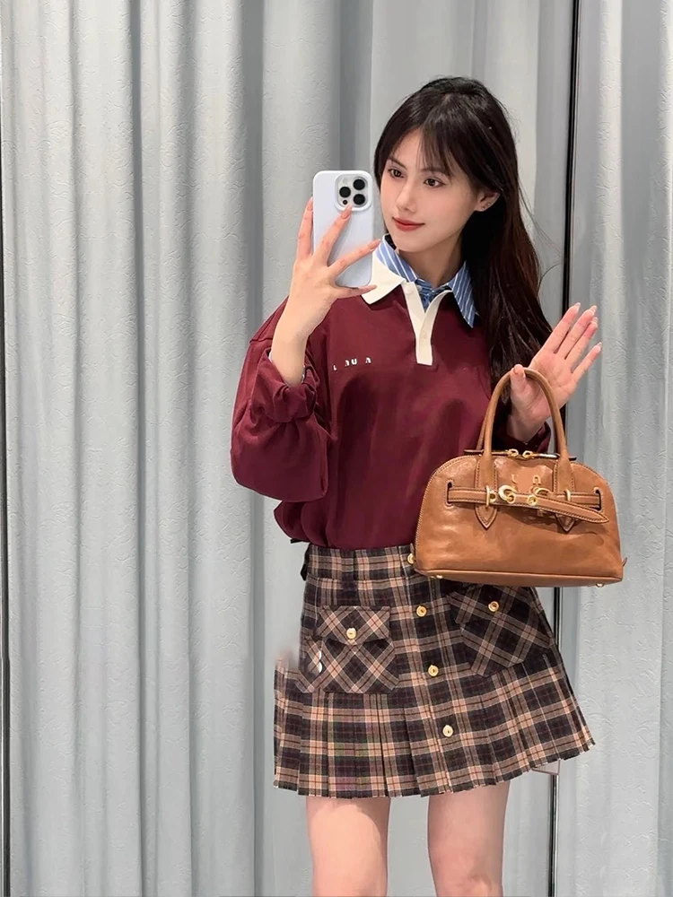 قميص نسائي جديد للخريف والشتاء بأكمام طويلة وياقة بولو فضفاضة مع طباعة حروف، قميص كاجوال للتنسيق من القطن