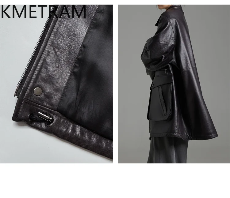 KMETRAM 100% Naturalna Skóra Owcza Kurtka Damska Oversize Zimowa Skóra Owcza Średniej Długości Nowości w Kategorii Płaszcze 2025 ropa mujer