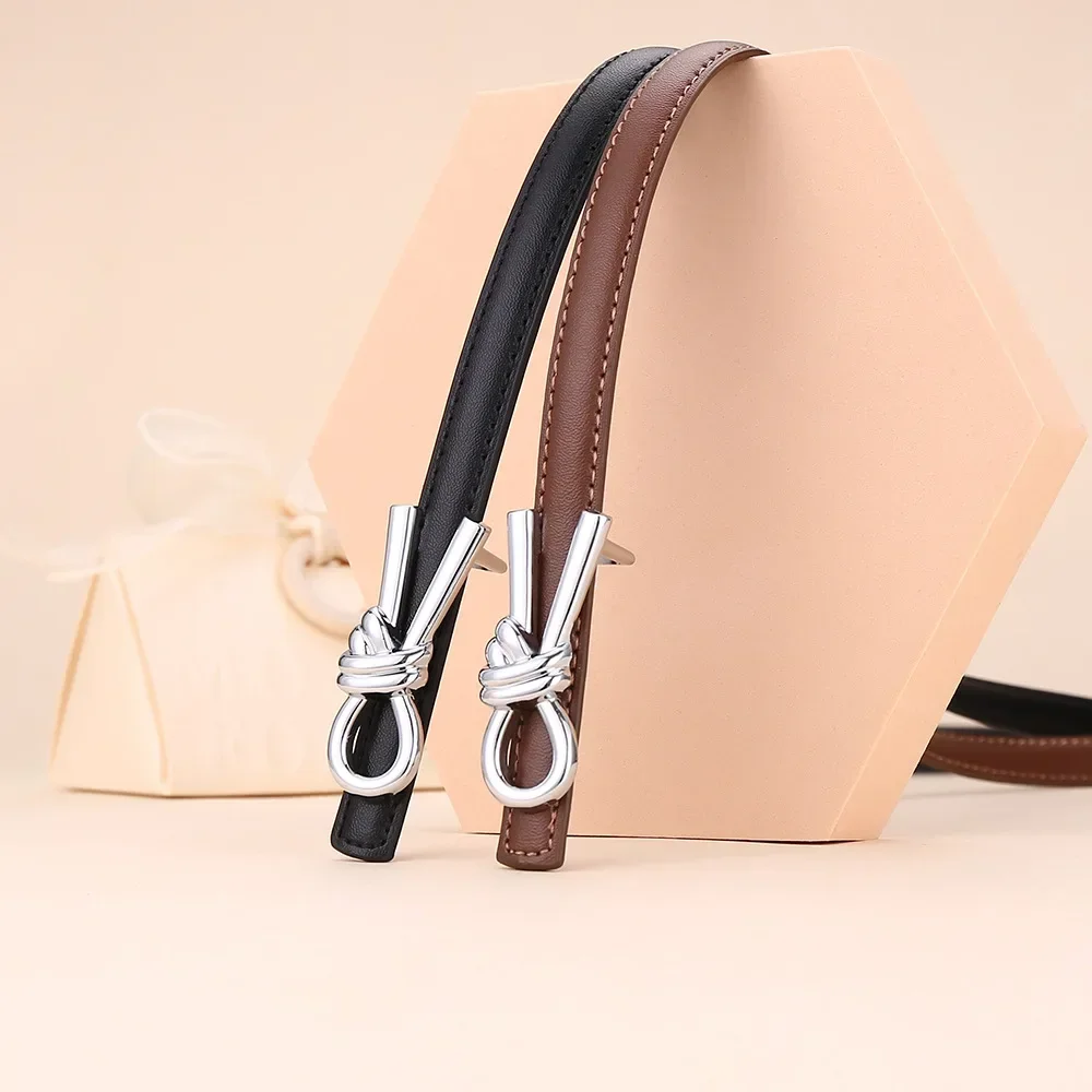 Luxury Brand Belt, Women's Leather Versatile Dress Jeans Slim Waist Belt High-end Feeling Rope Buckle