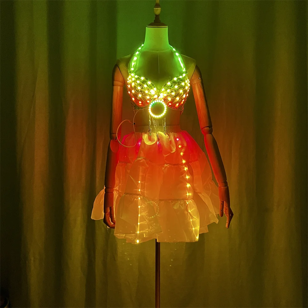 

Magicool Full Color Program Led Bra Skirt Costumes Women Sexy Skirt DJ Bar Wears Ballroom Stage Dance Clothes