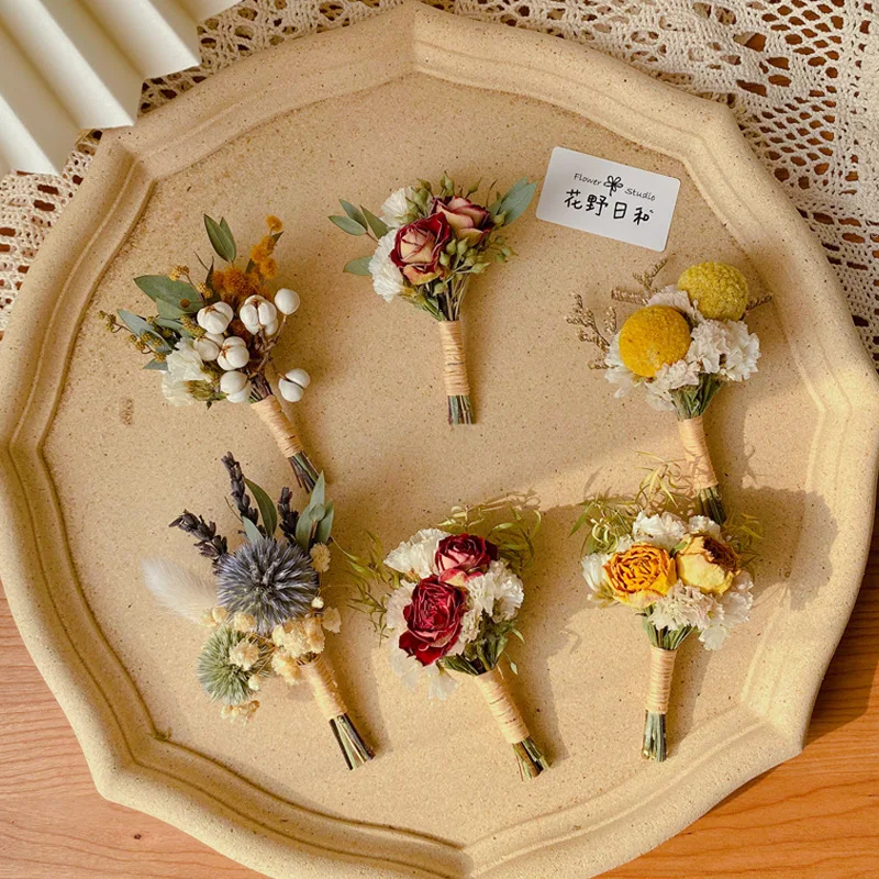 

Mini Dried Flower Bouquet Set (a bunch) Bohemian Wedding Table Arrangement Bridesmaid Flower Proposal Gift Groomsmen Boutonniere