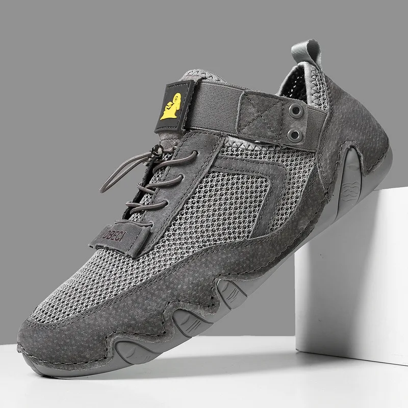 Hot Cross Border Couple Mesh Casual Sneakers Real Leather Spliced Light Breathable Outdoor Sports Shoes For Men And Women