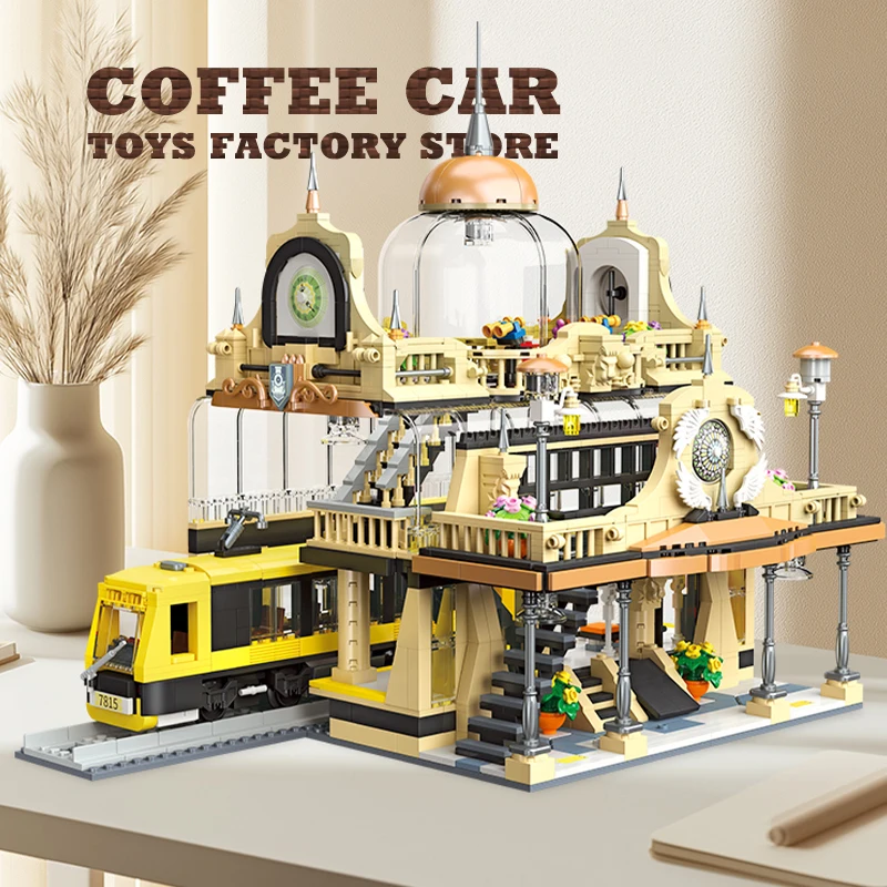 Ensemble de blocs de construction de gare créative, LED, vue sur la rue, maison ferroviaire, briques MOC, jouets pour enfants, cadeaux de noël pour adultes, bricolage