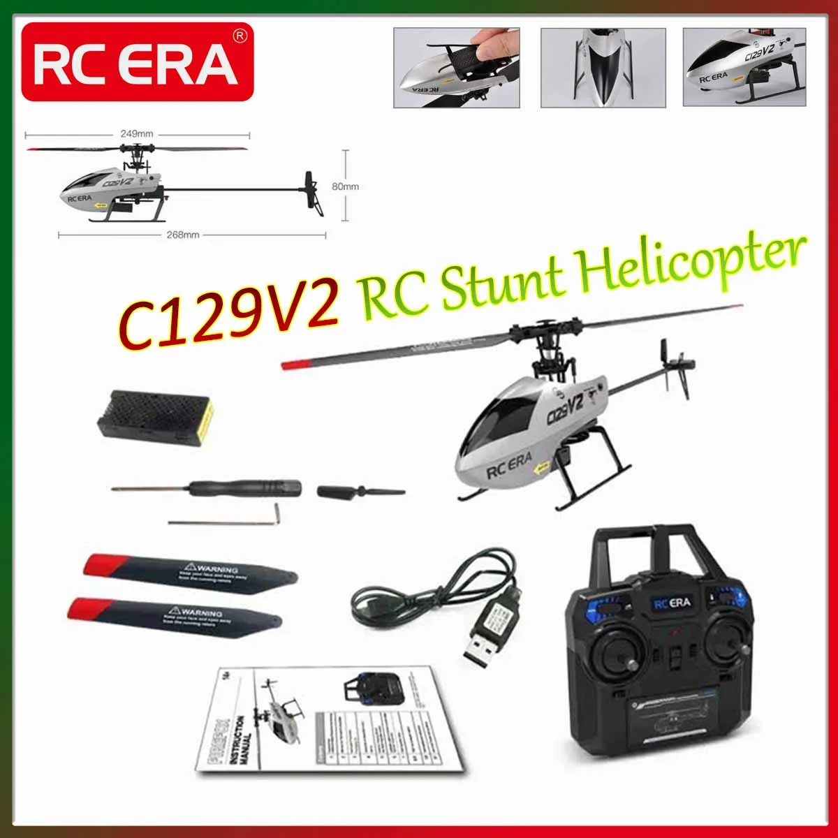 RC ERA C129V2 RTF RC Helicopter 2.4G 6-axis Gyroscope One Click 3D Flip Stable Flight Remote Control Aircraft Toys for Beginner