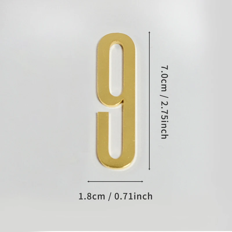 Goldene Türnummer mit selbstklebender Rückseite, 7 cm, Hausnummer aus Metall, Wohnungstürnummer für Outdoor, Hotel, Zuhause, Briefkastenetikett – Detail 16
