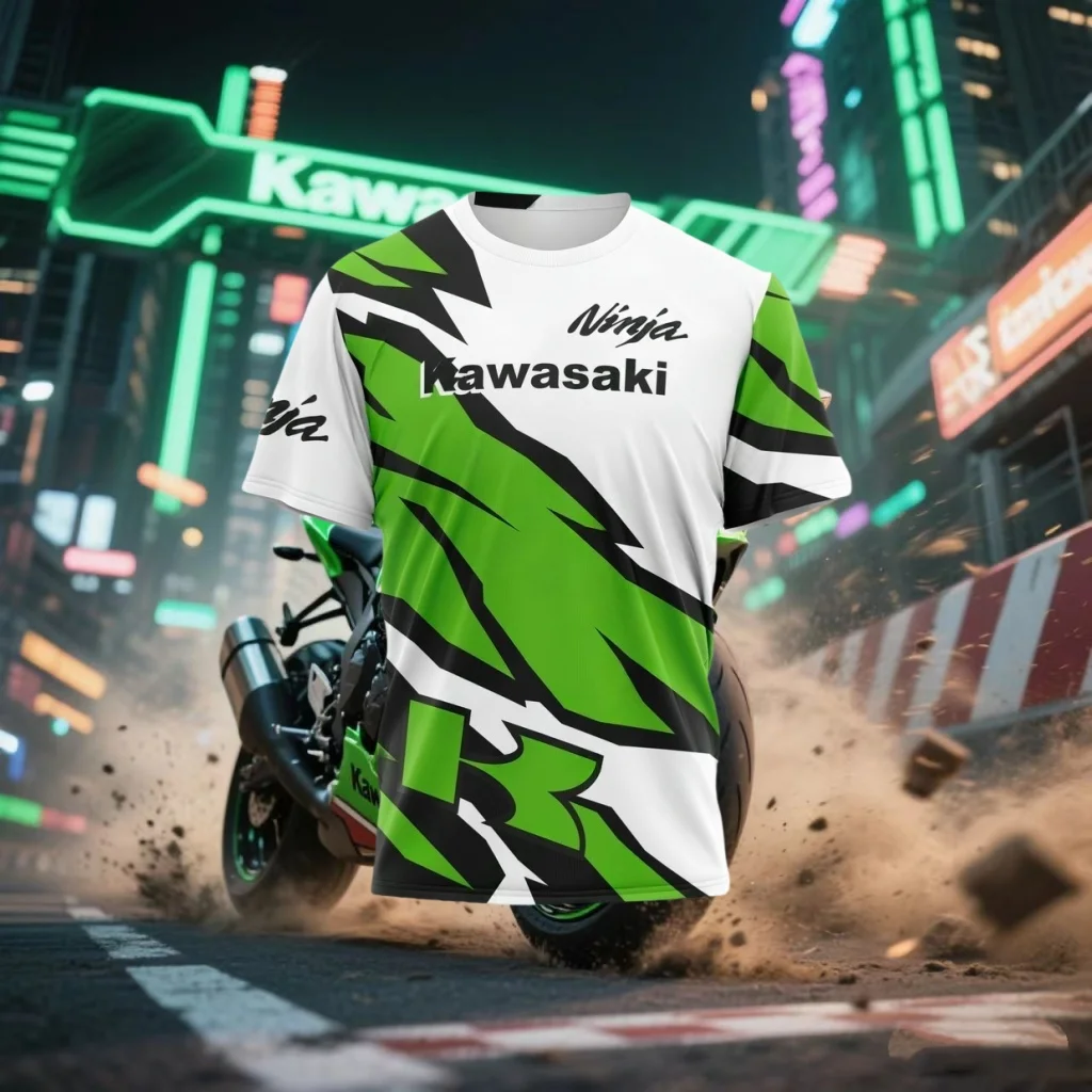 

Summer Outdoor Quick Drying Breathable Kawasaki Short Sleeved Shirt Men's And Women's Thin Motorcycle Comfortable Cool T-shirt