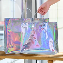 Iridescent Luxury Glossy Clothing Store Tote  Metal Gift Plastic Bag Gashion Women's Shopping Nag Wholesale