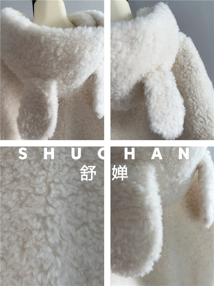 100% 울 여성용 후드 귀달이 지퍼 숏 순모 퍼 따뜻한 재킷 가을 겨울 아브리고스 무헤르