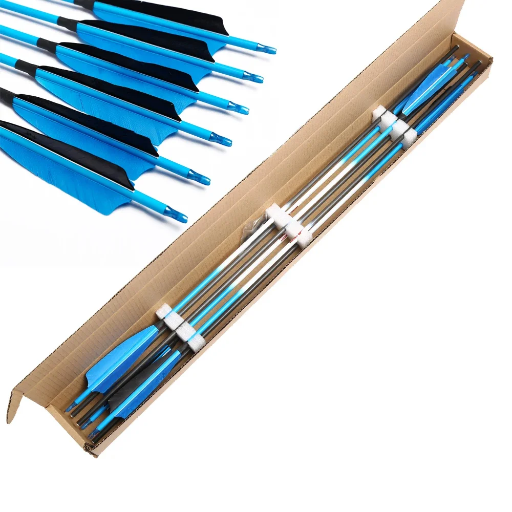 

12 шт., карбоновые стрелы для стрельбы из лука Linkboy, позвоночник 300, 28-32 дюйма, синие стрелы, блочный лук, длинный лук для охоты