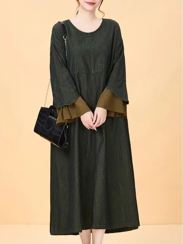 Herbst Winter Lose Sle Casual Faion Abnehmen Versteckte Fleisch Große Größe frauen Dr Reine Farbe Einfache Europäische Design