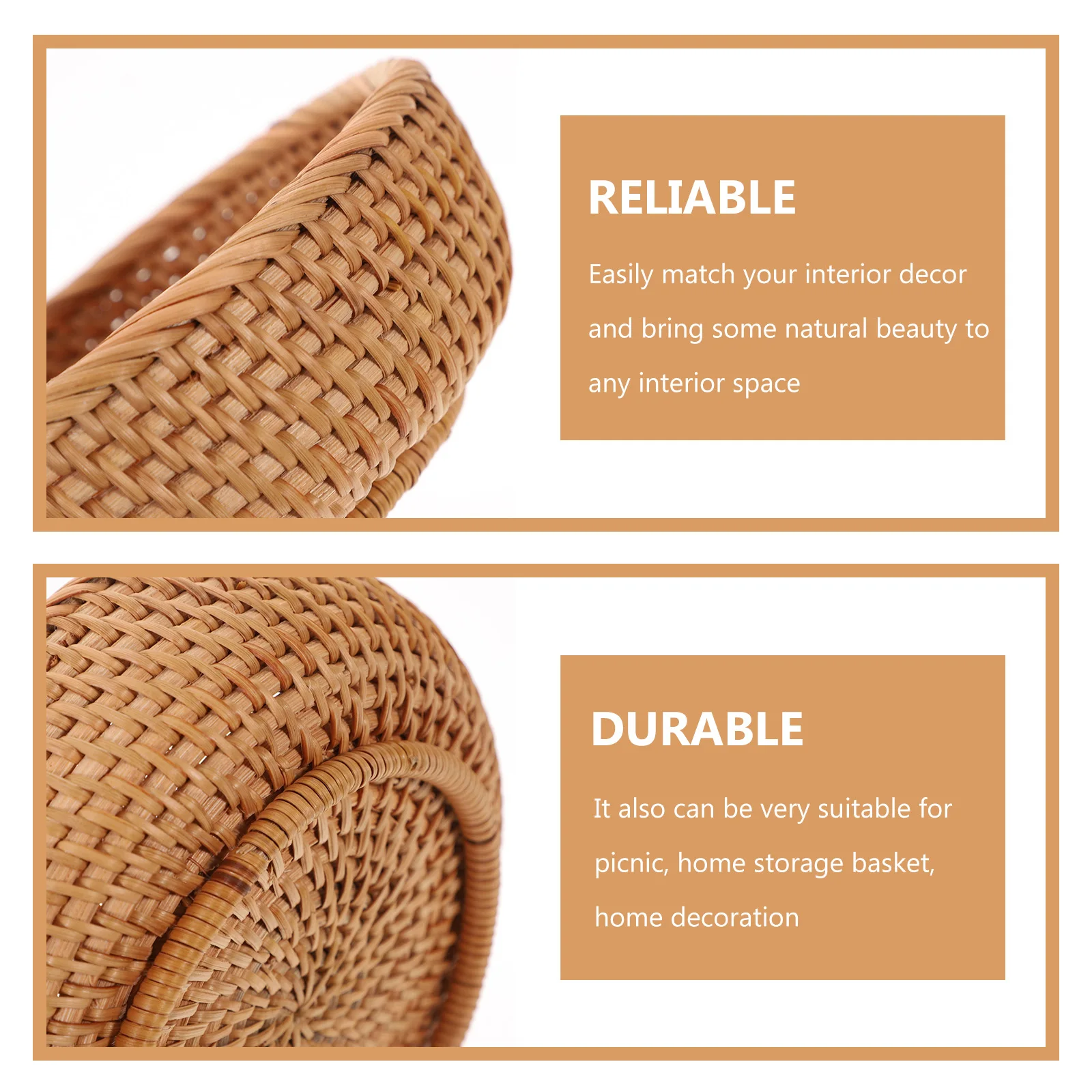 

Handwoven Round Rattan Basket Multi-Function Storage for Fruits Bread Snacks Home Decoration Natural Woven Kitchen Sundries