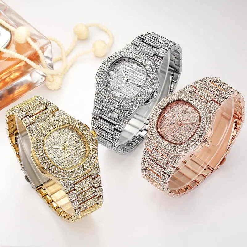 Women's Golden Diamond Watches Quartz HIP HOP Ladies Watches With Micropave CZ Stainless Steel Watch Clock relogio Women's watch