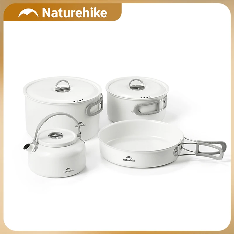 Naturehike Chunsheng Ceramic Non‑Stick Camping Cookware Set Nested Stackable Pots & Pans with Foldable Handles & Storage Sack