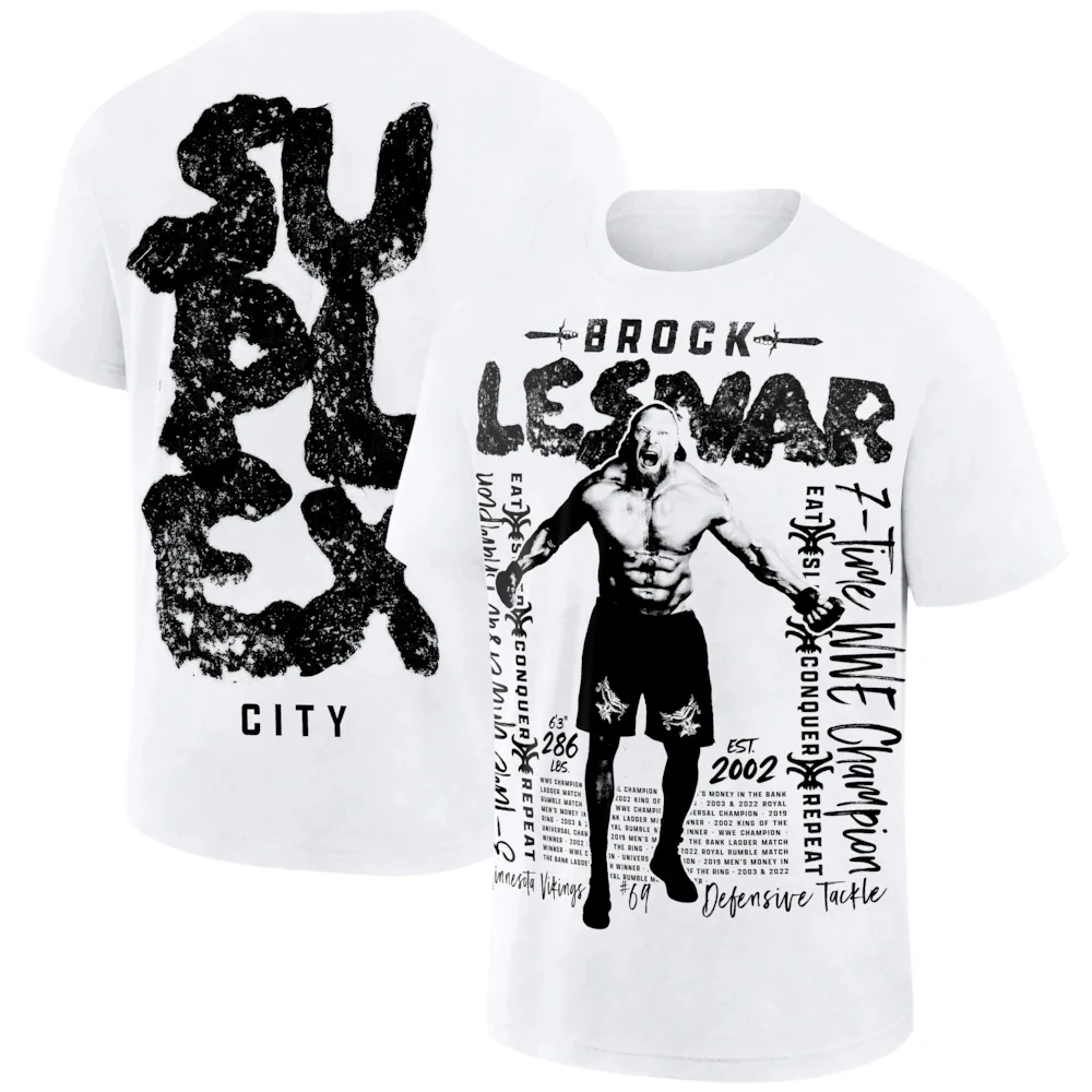 Men's White Brock Lesnar Career Highlights Oversized Boxy T-Shirt 3D Printed Sports Quick Dry Short Sleeve Daily Casual T-Shirts