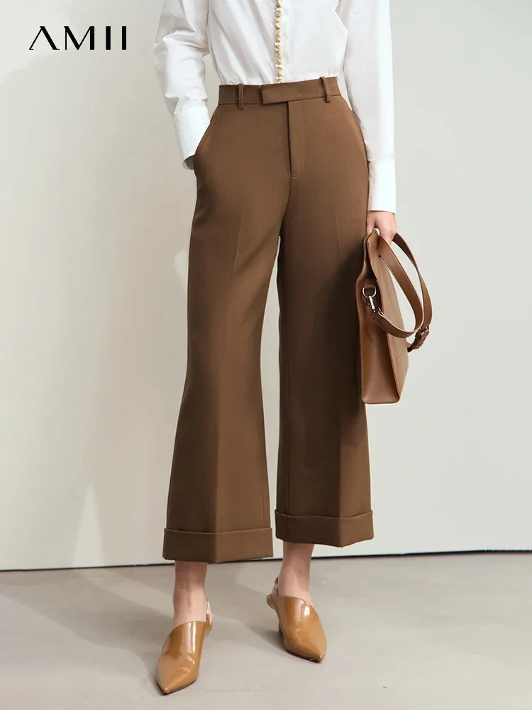 

Amii Fall Clothes 2024 Women Baggy Pants Casual Pants Straight Loose Trousers Office Lady Folded Hem Ankle-length Pants 12453050