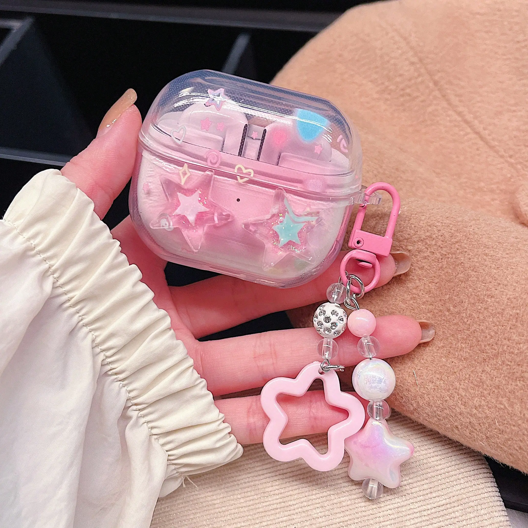 New Transparent Colorful Star Cute Pendant Suitable For Samsung Buds FE/Buds3/3Pro/3FE/CORE/Buds4/4Pro Protective Case, Galaxy Buds Pro, Galaxy Buds Live Wireless Bluetooth Earphone Case, Buds2/2Pro Earphone Case, Transparent Earphone Charging Case