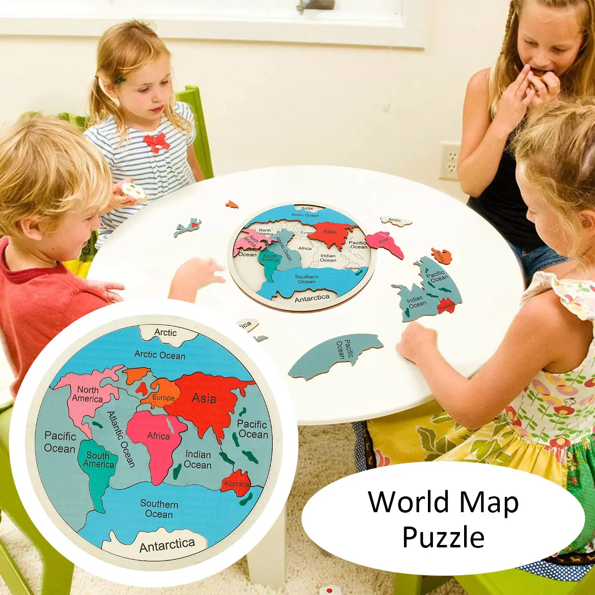 Układanka z mapą świata drewniana Puzzle Jigsaw świata okrągła geografia przenośna zabawka gry dla dzieci zabawka zabawka zabawka zabawna nauka o