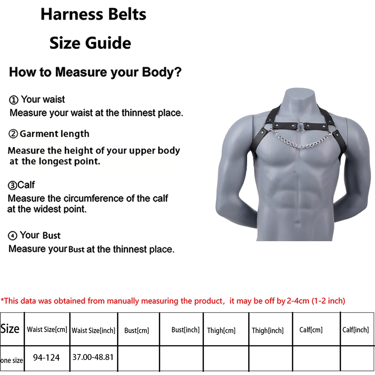 Men's Black Faux Leather Chest Harness - Adjustable Straps, Gothic Punk Style with Metal O-Rings and Chain, Clubwear Rave Outfit