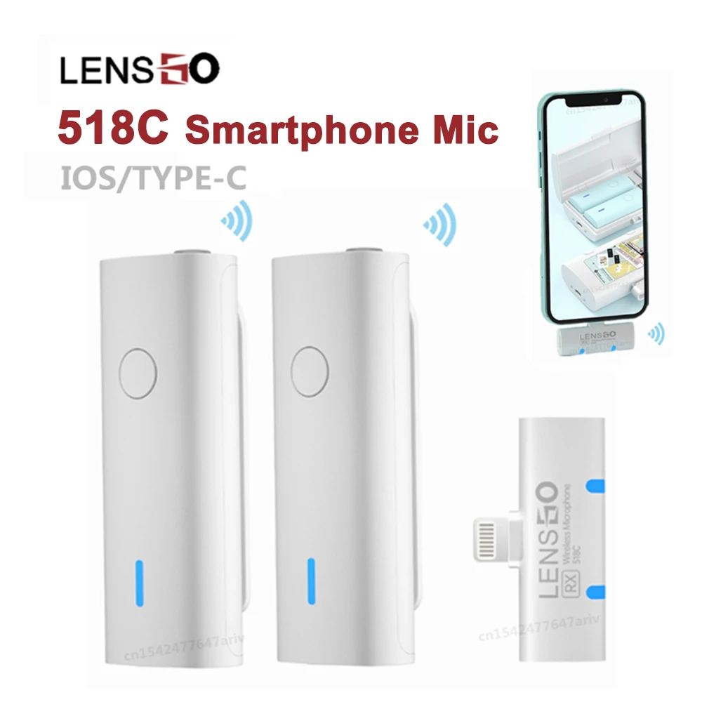 

LENSGO 518C Smartphone Wireless Lavalier Microphone System Mini Audio Video Recording Mic for iPhone Android Phone Live Stream