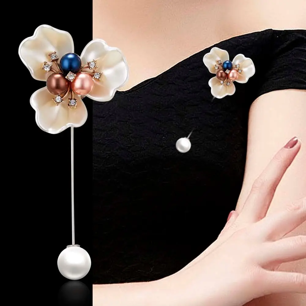 Rhinestone Suits Coat  Collar Rose Flower Fashion Sweater Shirt Shawl Corsage Jewelry Long Needle Pins Brooches Accessories