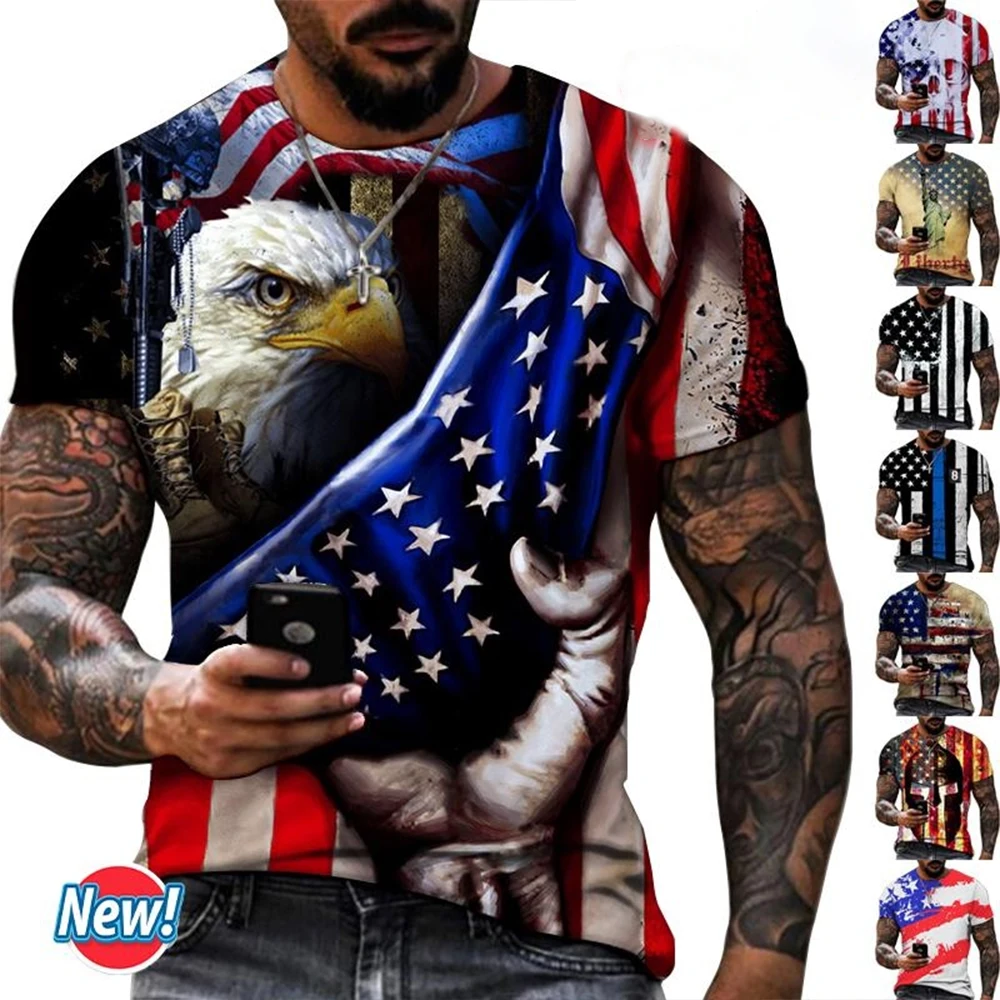 Summer Hot Selling Men's Creative Personality Soaring Eagle Animal 3D Printing Fun Casual Fashion T-shirt